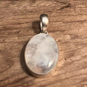 Sterling Silver Rainbow Moonstone Pendant Oval Cabochon 925 1.5”